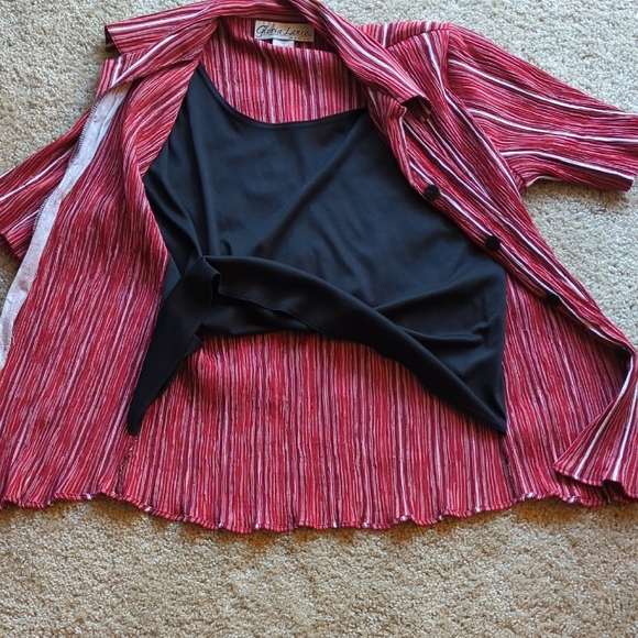 Vintage Red Striped Button Down Shirt With Attached Tank - Picture 4 of 6